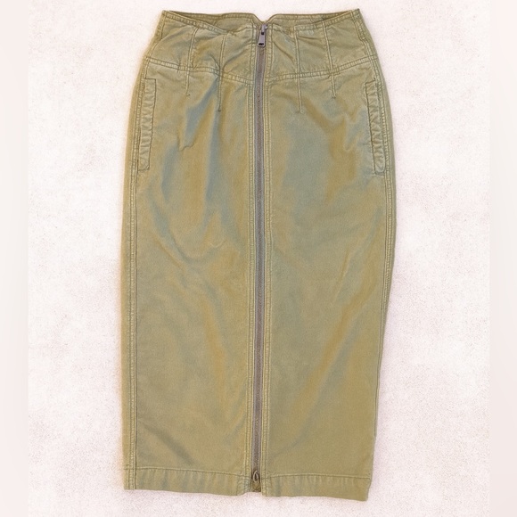 Free People We The Free I Want It All Light Green Corduroy Midi Skirt SZ26 - Picture 1 of 12